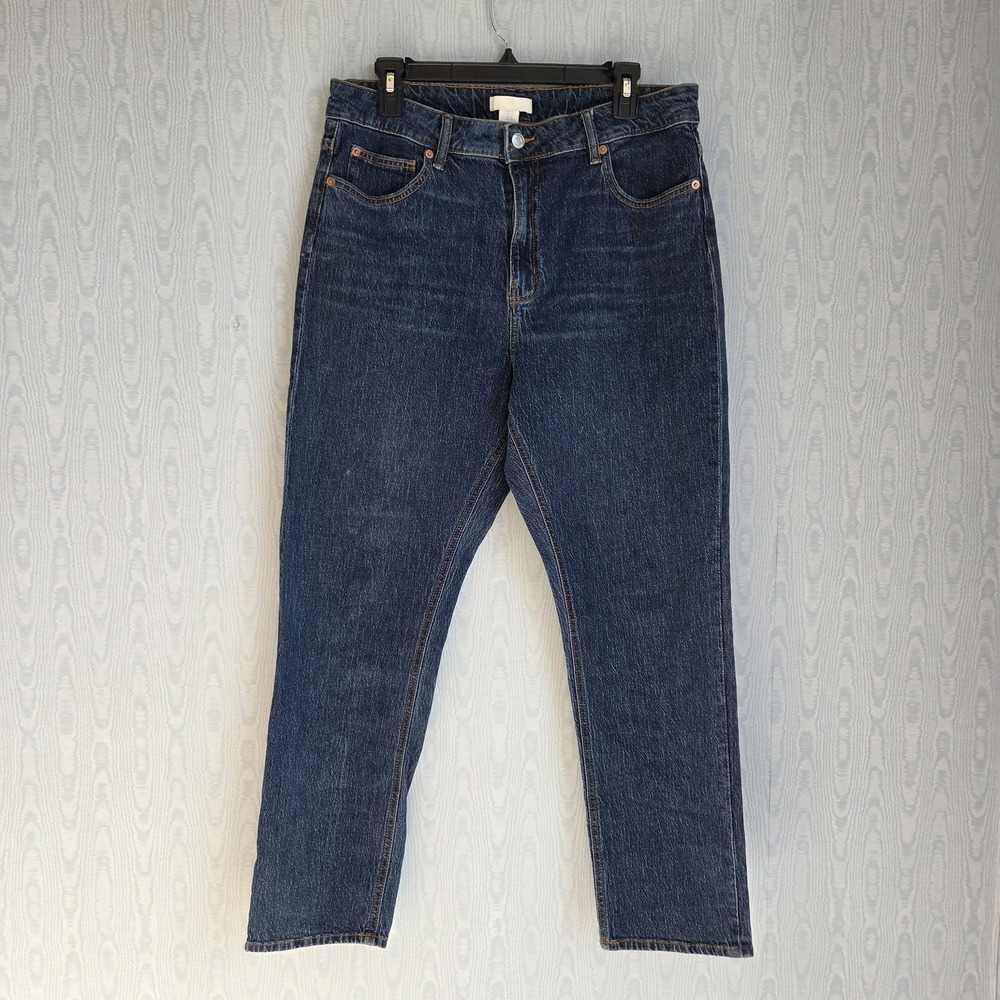 H&M Mom Jeans 14 Dark Wash High Waisted Tapered Blue Denim